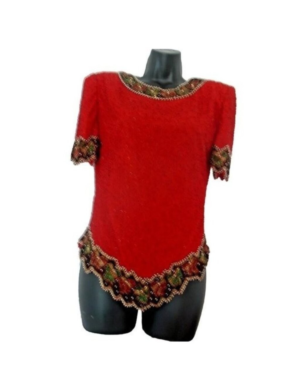 Vintage Laurence Kazar Multicolored Geometric Sequin Top Size Small. ck measures